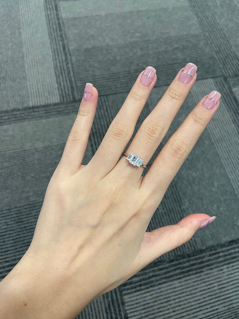 Marquise Shaped Three Stone Lab Grown Diamond Engagement Ring